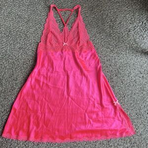 VTG Y2K Victorias Secret Babydoll Slip Mini Dress Coquette Halter Pink Lace L